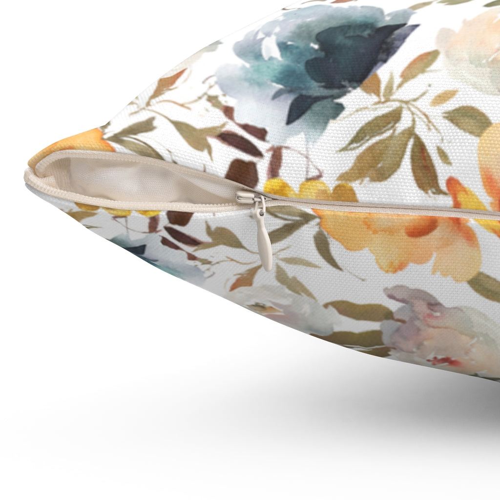Boho Pillow Cover | Blue Orange Grey Yellow Floral