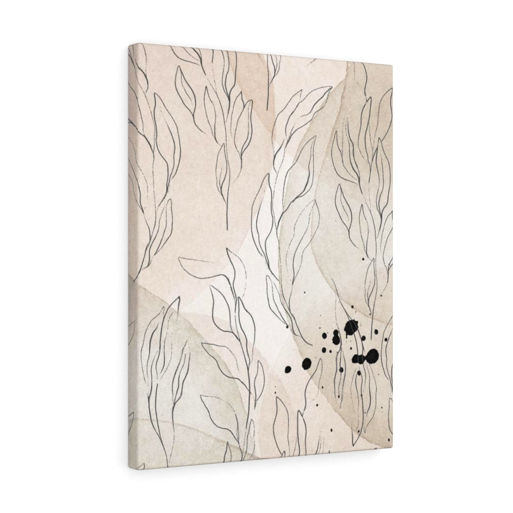 FLORAL WALL CANVAS ART | Beige Black Line Art Leaves