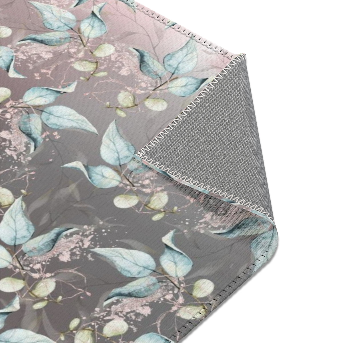 Floral Area Rug | Gray Teal Ombre Leaves