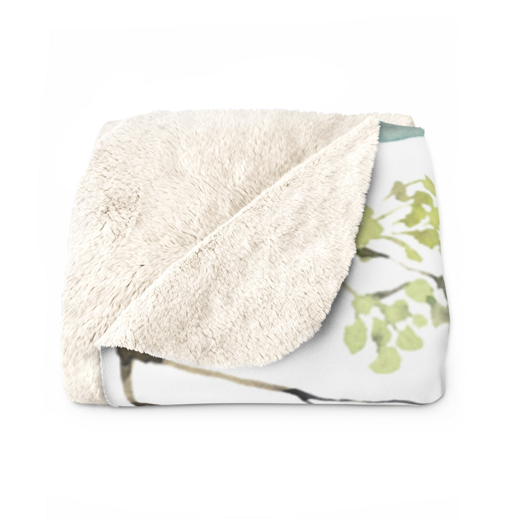 Eucalyptus Leaves, Green Gold White Floral Blanket,
