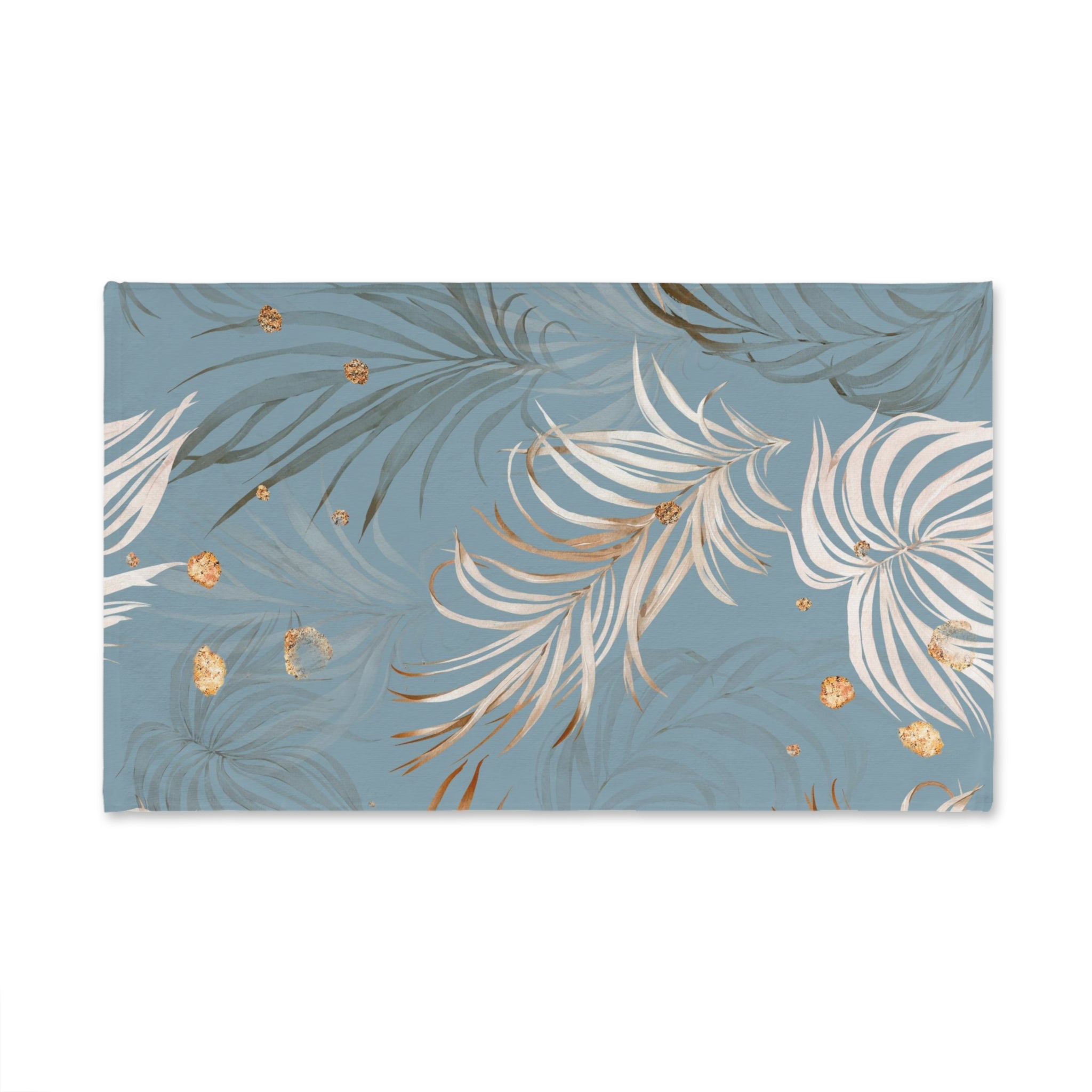 Floral Kitchen, Bath Hand Towel | Blue Beige, Ivory Palm Leaves