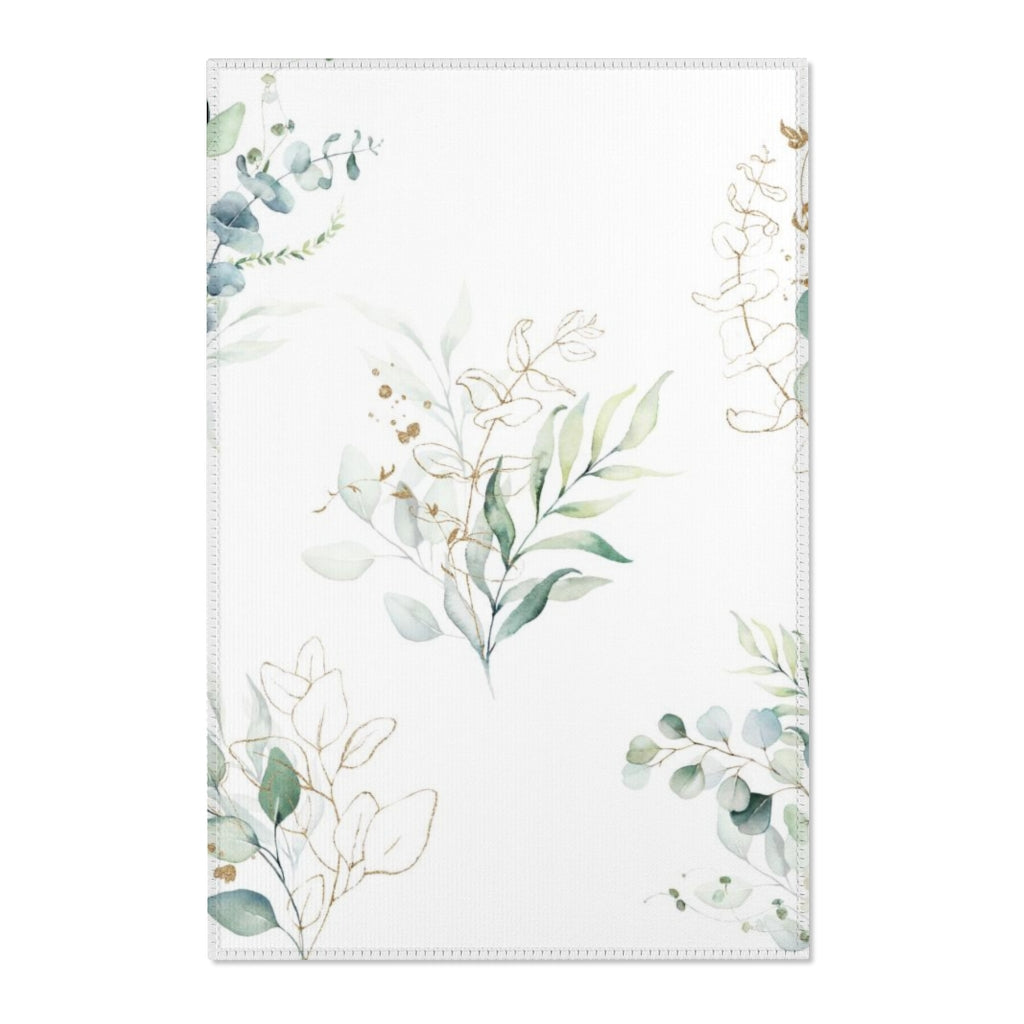 Boho Area Rug | Eucalyptus Green Watercolor Bouquetes