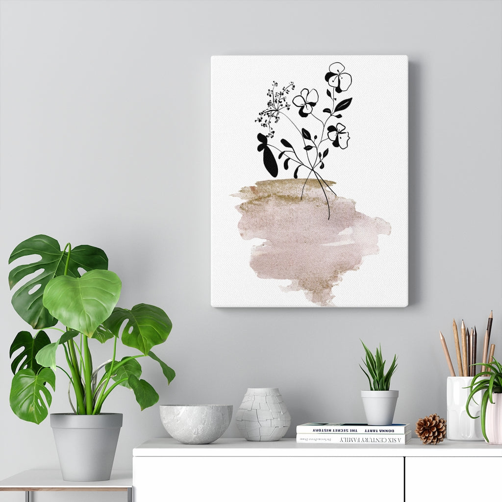 FLORAL WALL CANVAS ART | Black White Bronze