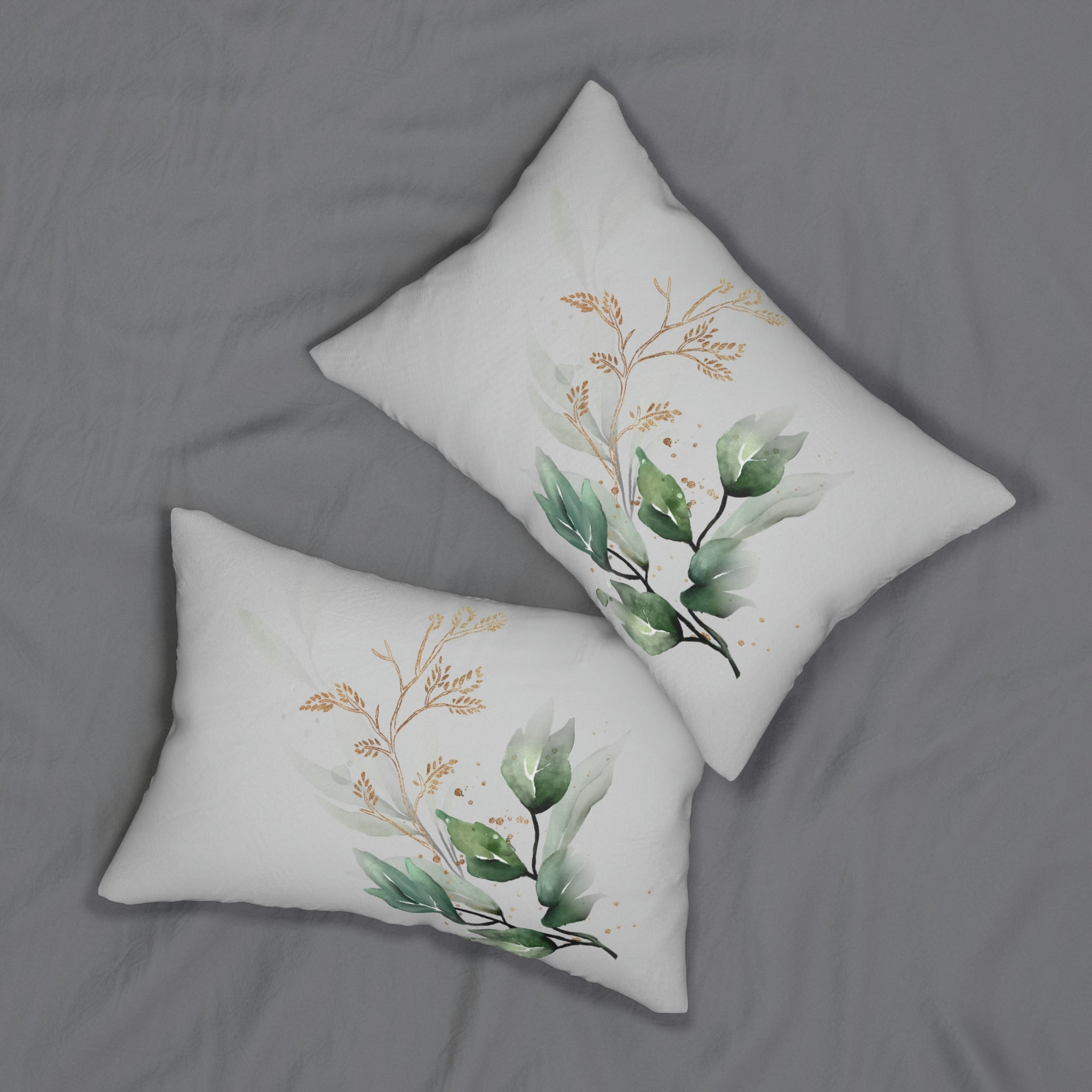 Floral Lumbar Pillow | Sage Green, Beige Gold, Minimalist