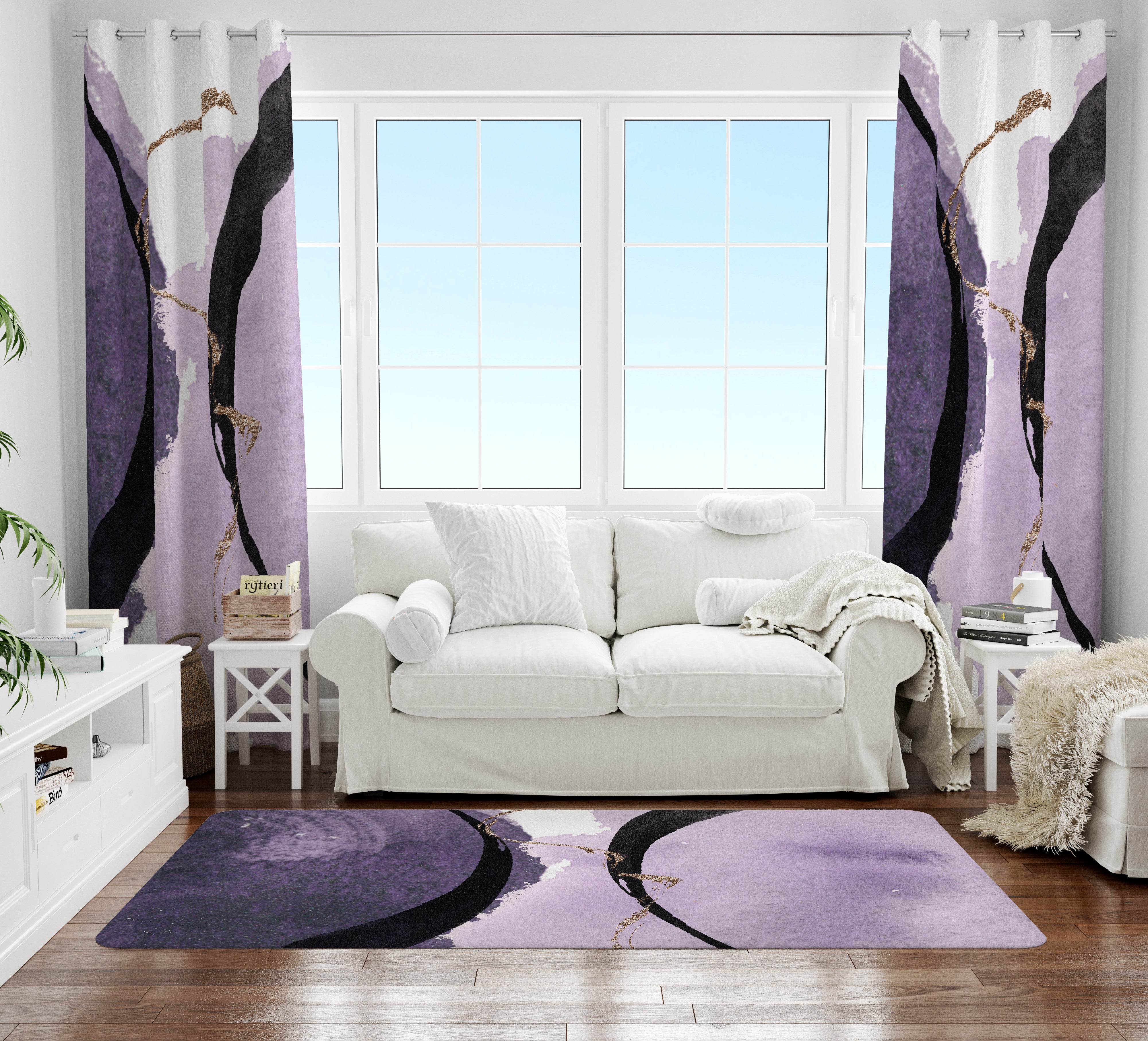 Abstract Area Rug | Lavender Purple Black