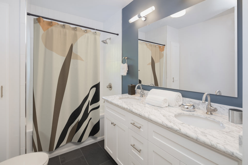 Boho Chic Shower Curtain | Beige Black Bathroom