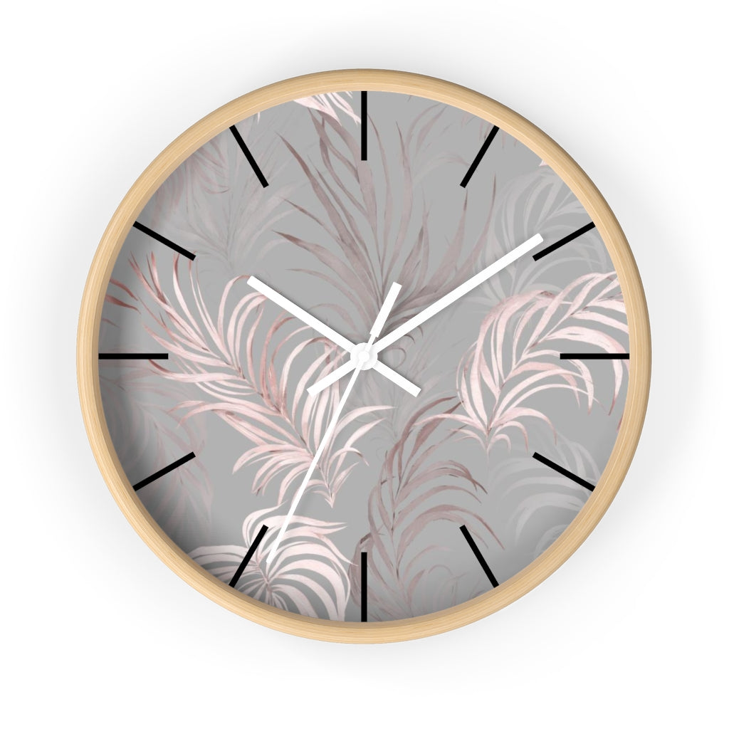 Floral 10" Wood Wall Clock | Gray Pink Leaves