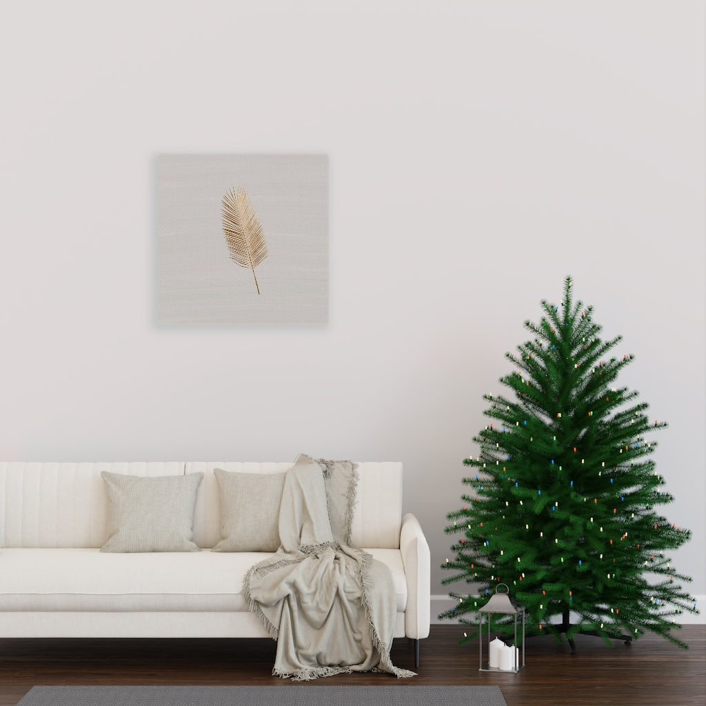 Modern Wall Canvas Art | Beige Gold Feather