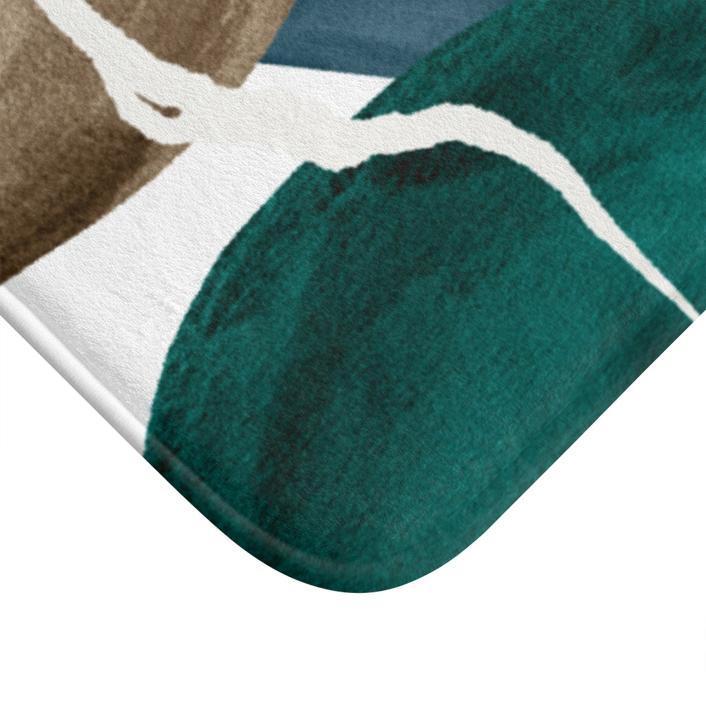 Boho Bath Mat | Geometric | Navy Blue | Brown Beige | Forest Green | Bathroom Rug