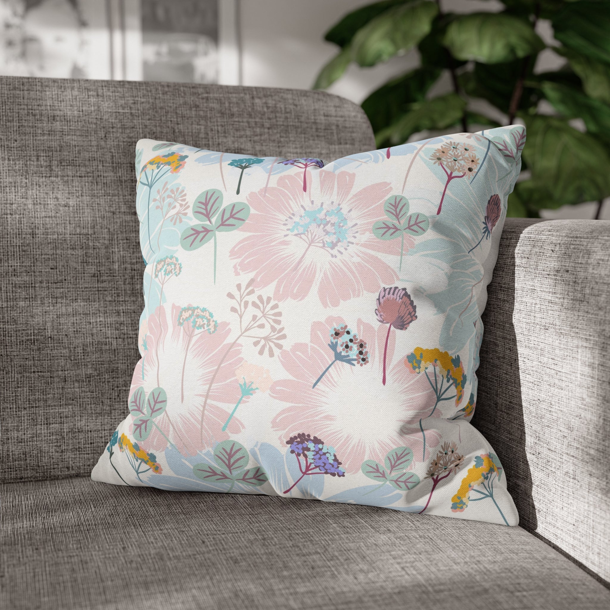 Floral Boho Pillow Cover | Spring Pastel Blue Pink