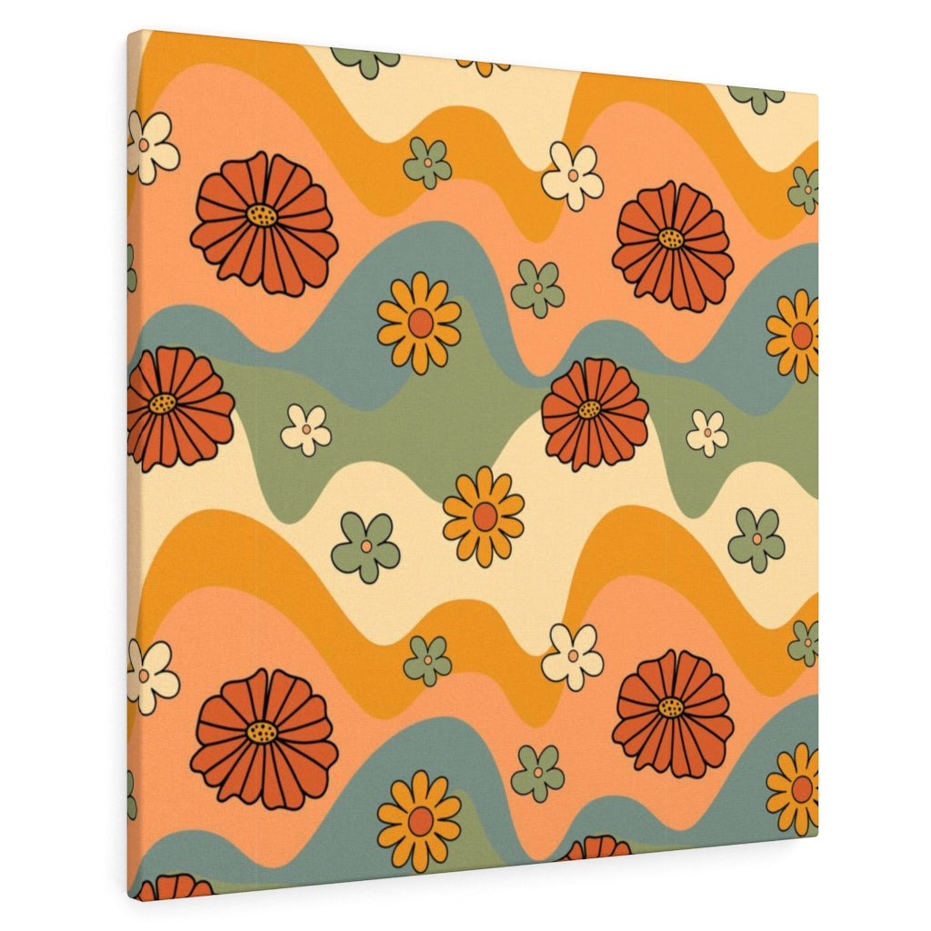 FLORAL WALL CANVAS ART | Retro Yellow Orange Green