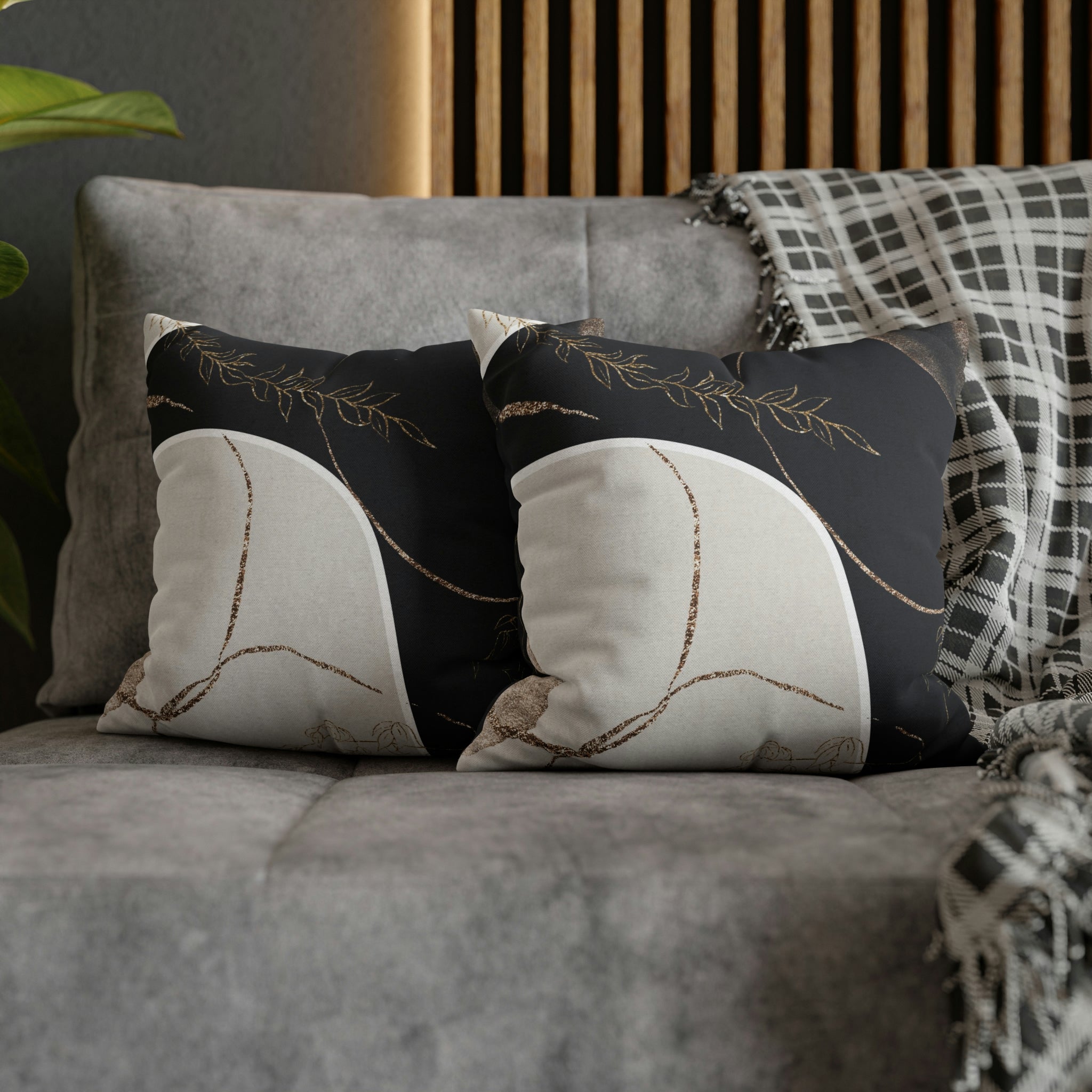 Abstract Boho Pillow Cover | Black Cream Beige