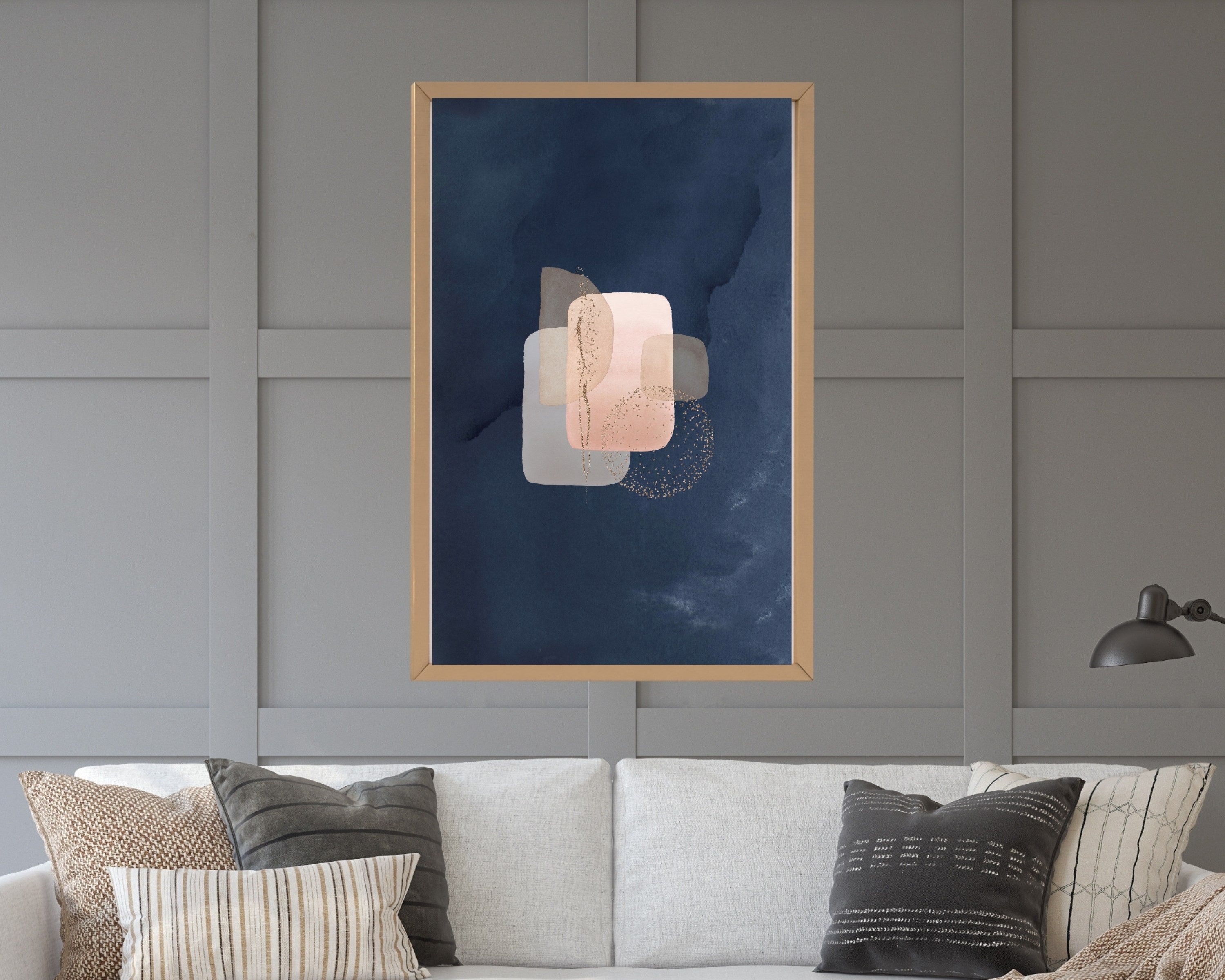 Navy Blush Pink Abstract Art | Wall Art Poster