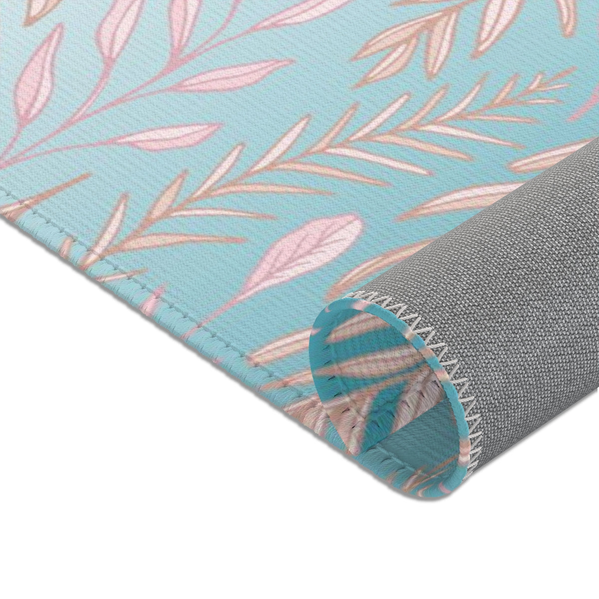 Floral Area Rug | Teal Ombre Pastel Pink Leaves