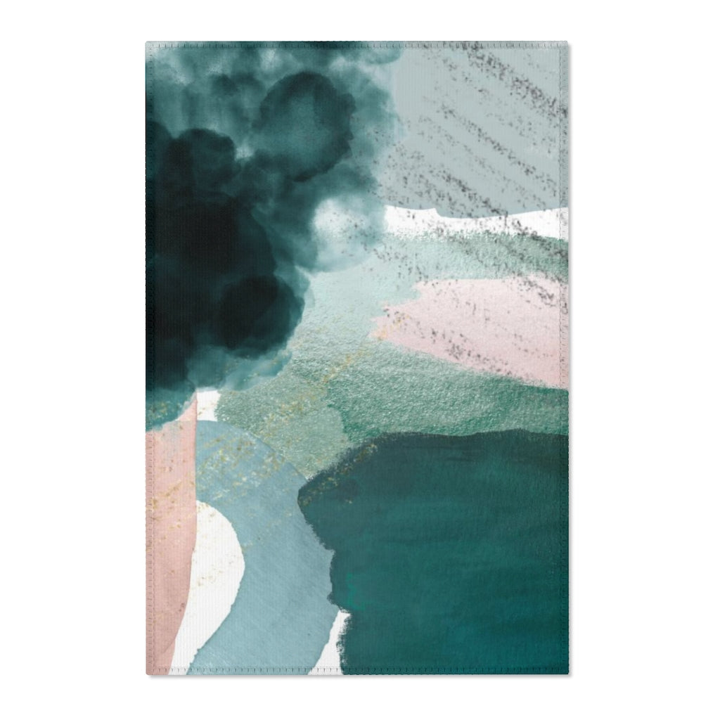 Abstract Area Rug | Emerald Green Blush Pink