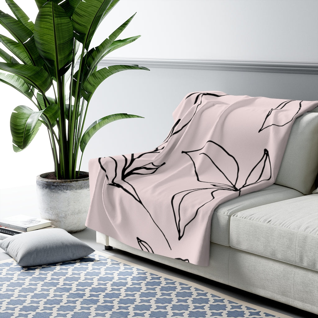 Black Blush Pink, One Line Art, Floral Blanket