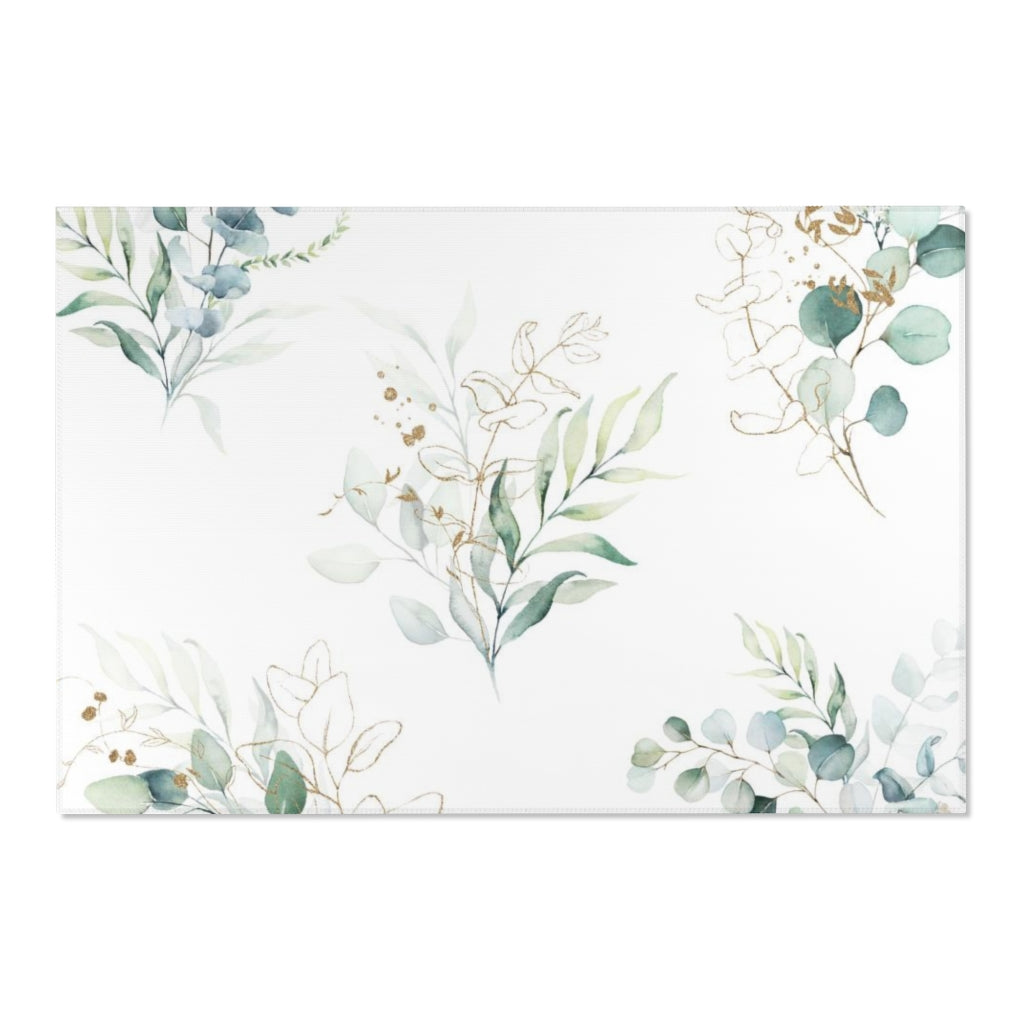 Boho Area Rug | Eucalyptus Green Watercolor Bouquetes