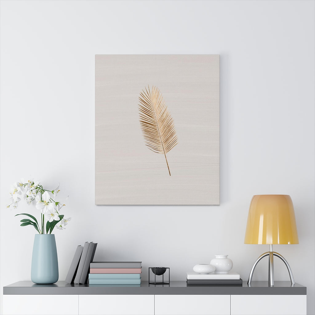 Modern Wall Canvas Art | Beige Gold Feather