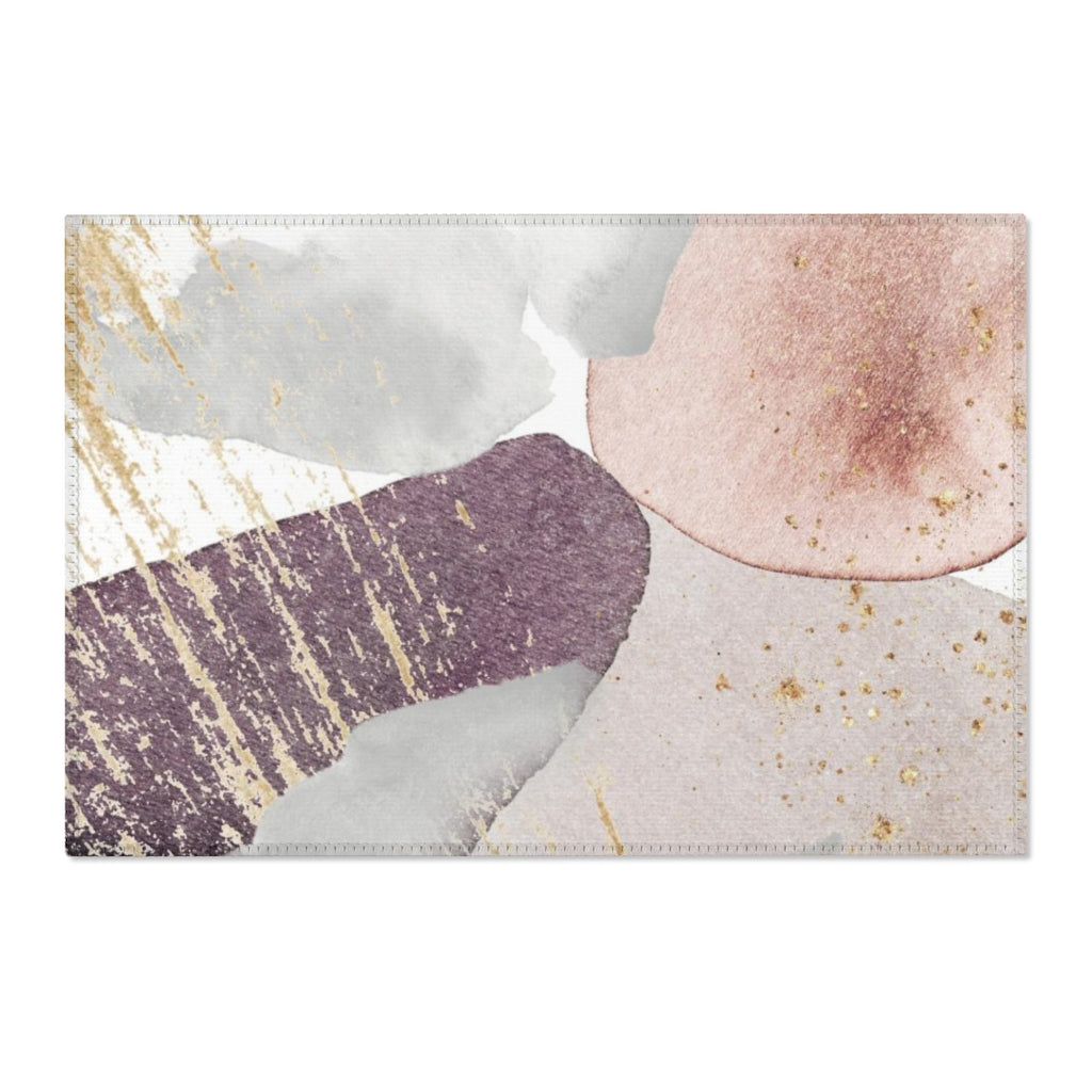 Abstract Area Rug | Purple Beige Pink Gray Gold