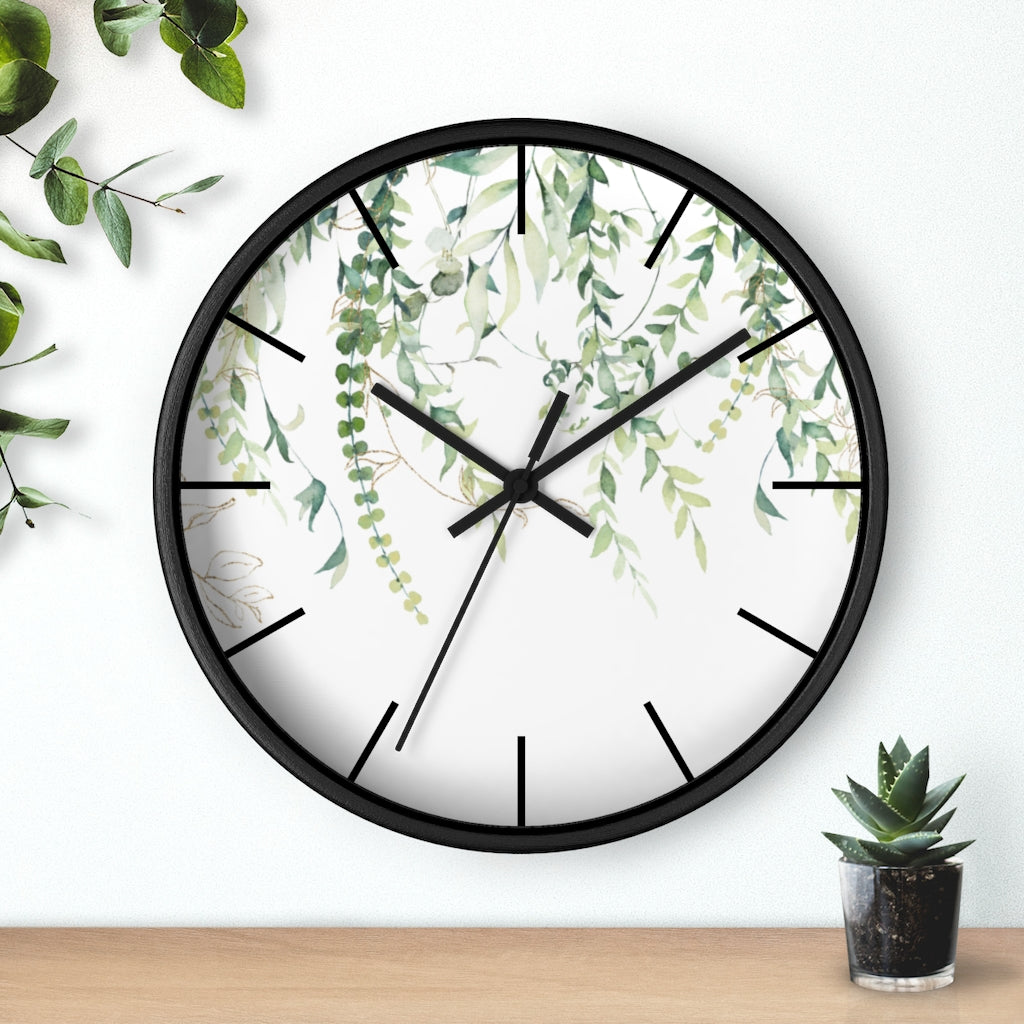 Wood, Floral Wall Clock, Eucalyptus 10"