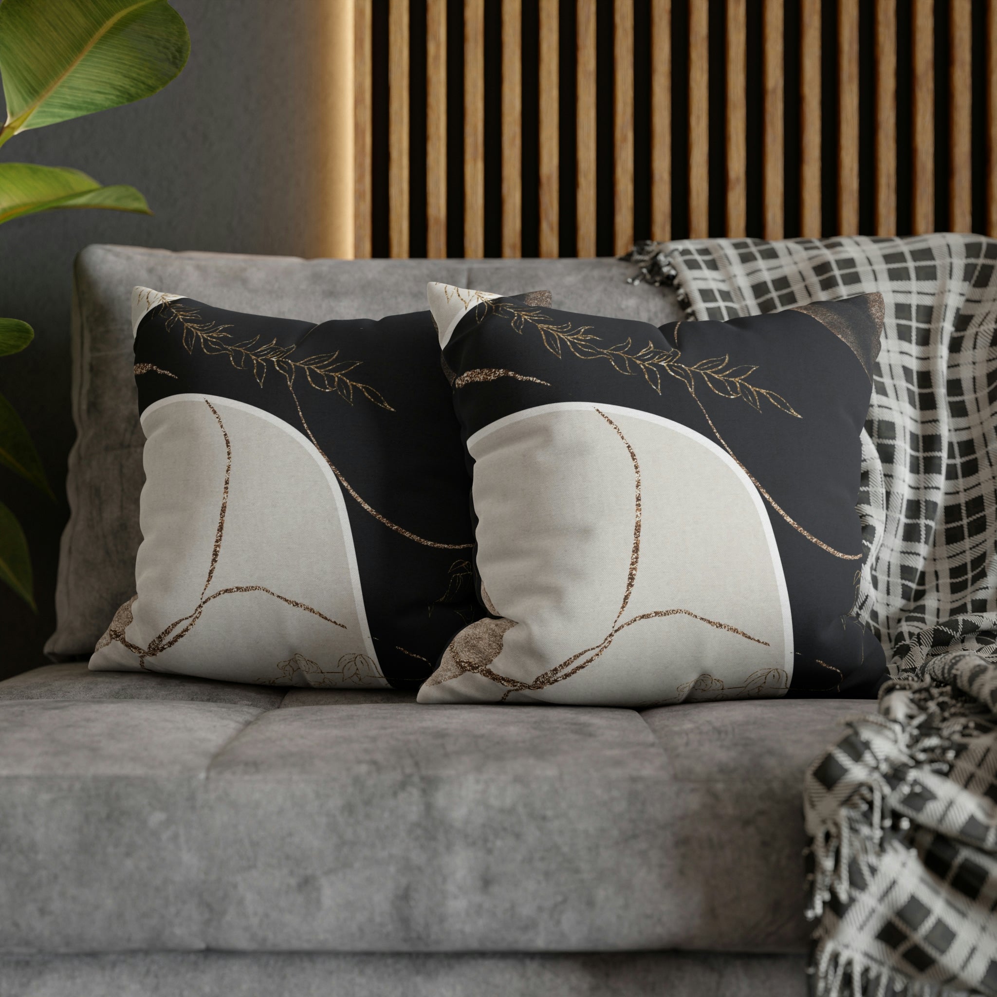 Abstract Boho Pillow Cover | Black Cream Beige