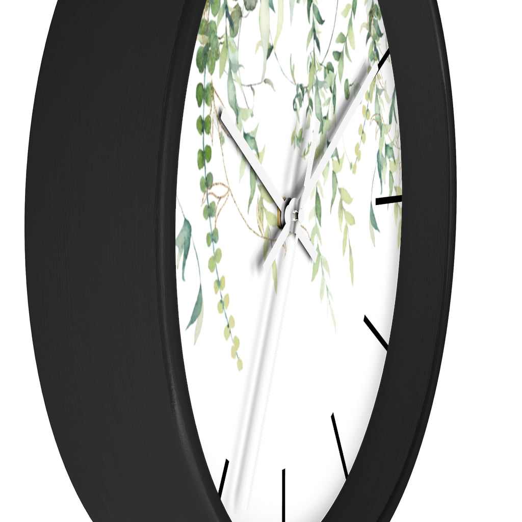 Wood, Floral Wall Clock, Eucalyptus 10"
