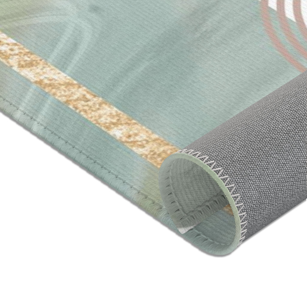 Geometric Area Rug | Green Beige Gold Shapes
