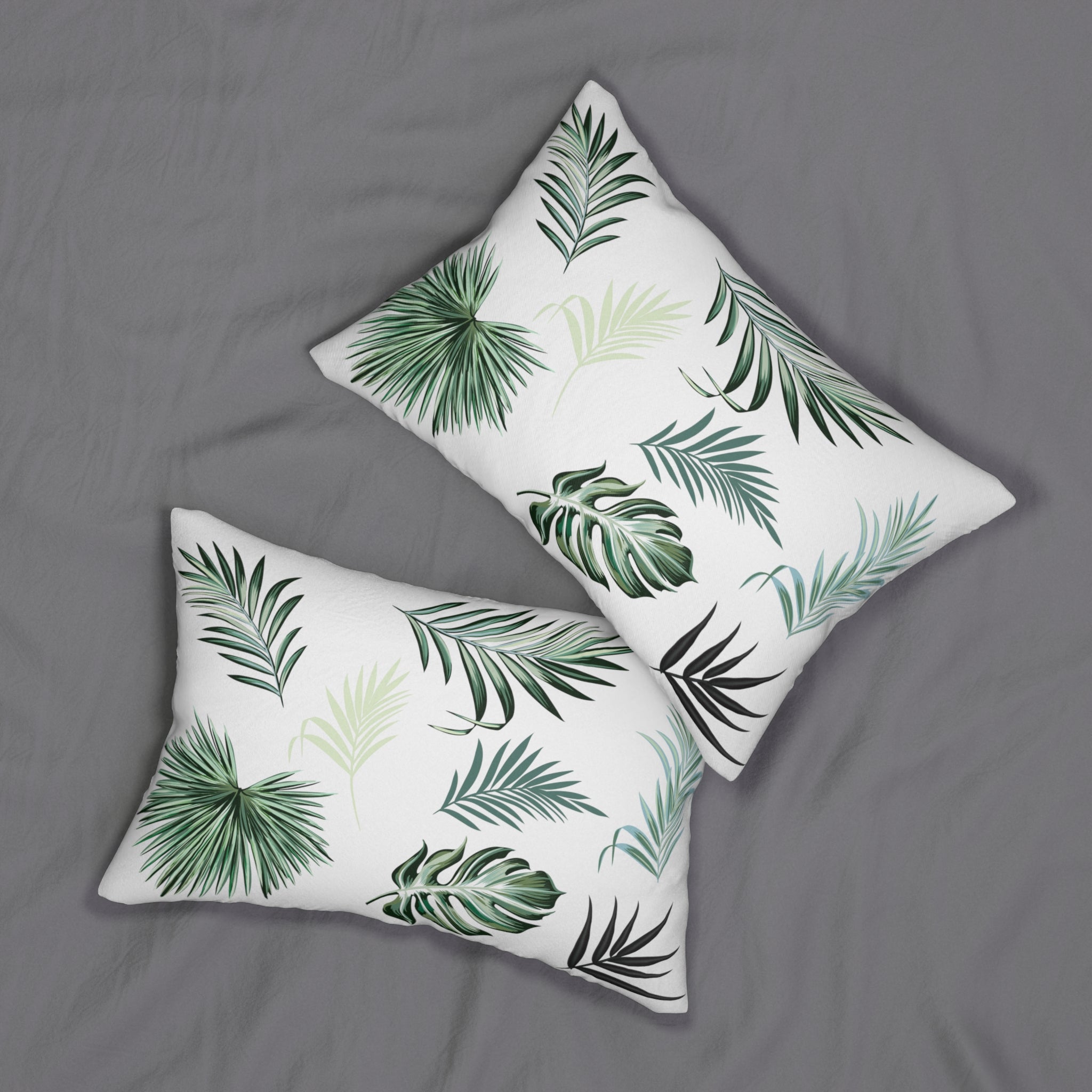 Boho Lumbar Pillow | White Green, Monstera Floral
