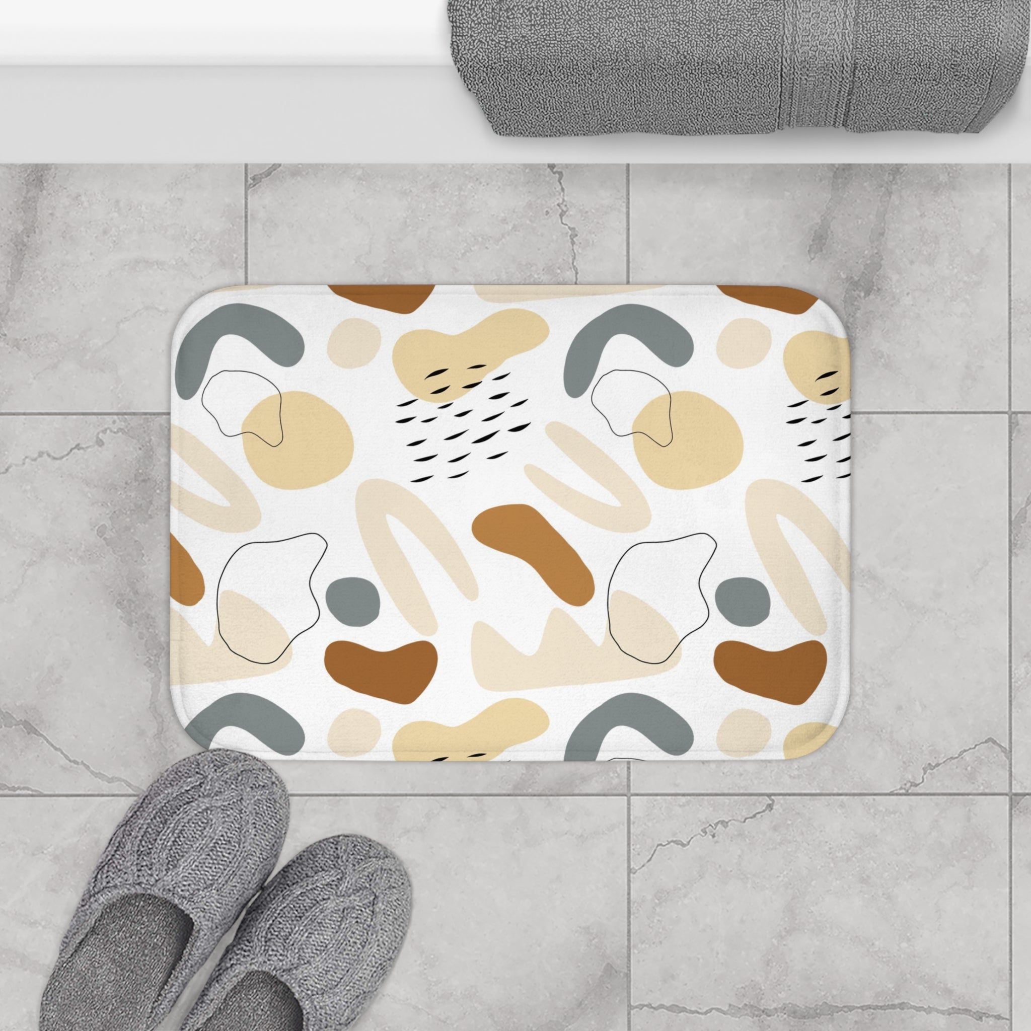 Boho Bath, Kitchen Mat, Rug | Beige Brown White Gray