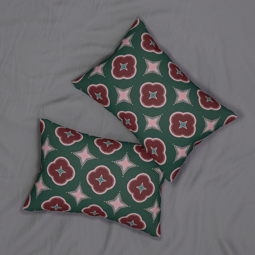Geometric Lumbar Pillow | Green Red Pink