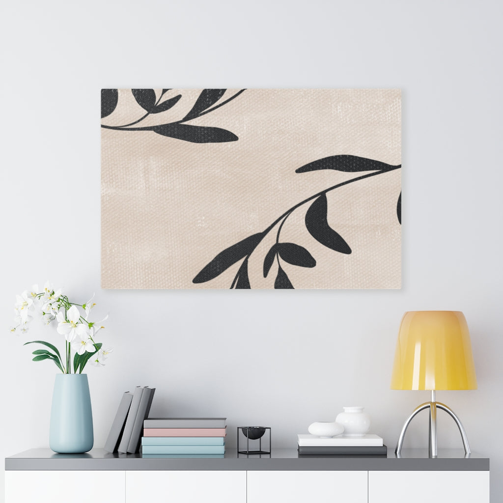 FLORAL CANVAS ART | Beige Black Leaves