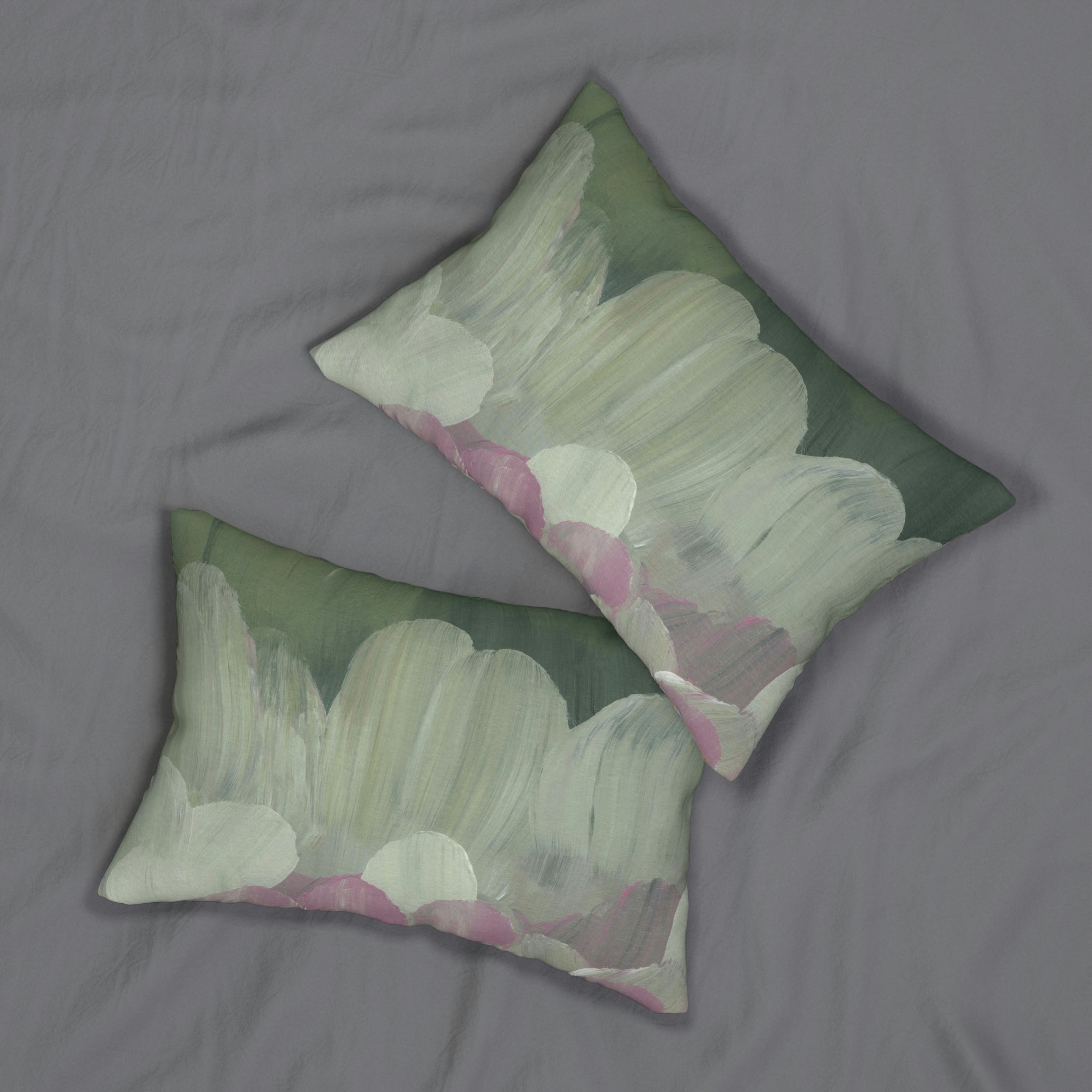 Abstract Lumbar Pillow | Sage Green Pink Ombre