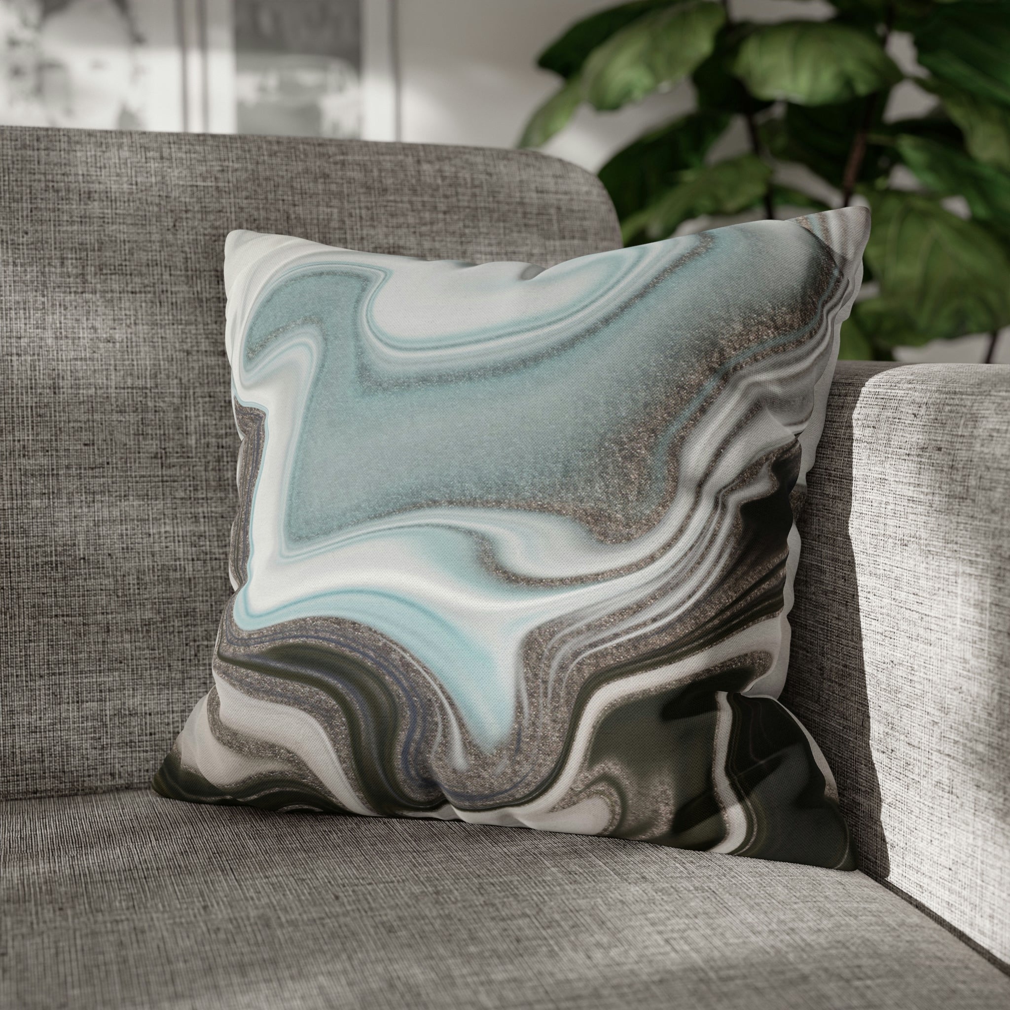 Abstract Boho Pillow Cover | Grey Mint Green | Watercolor
