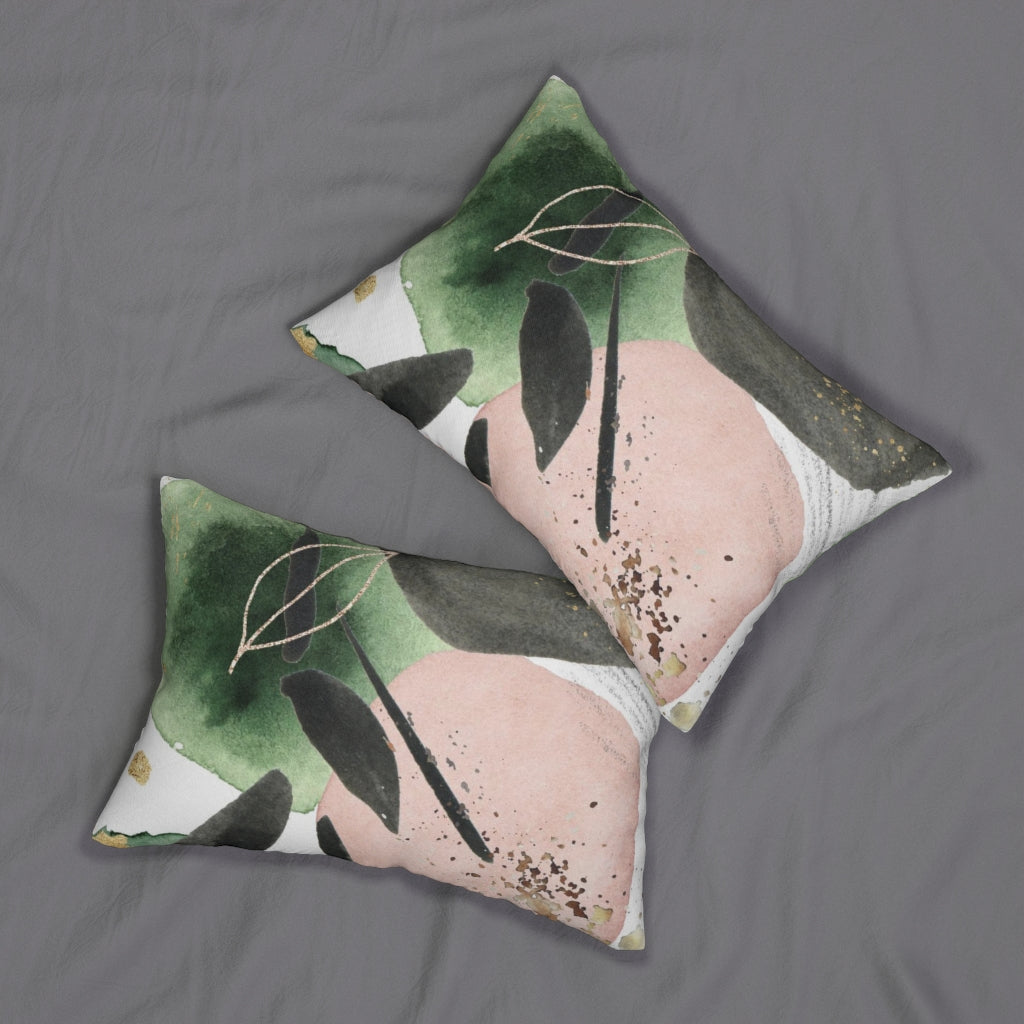 Abstract Boho Lumbar Pillow | Green Black Blush Pink White