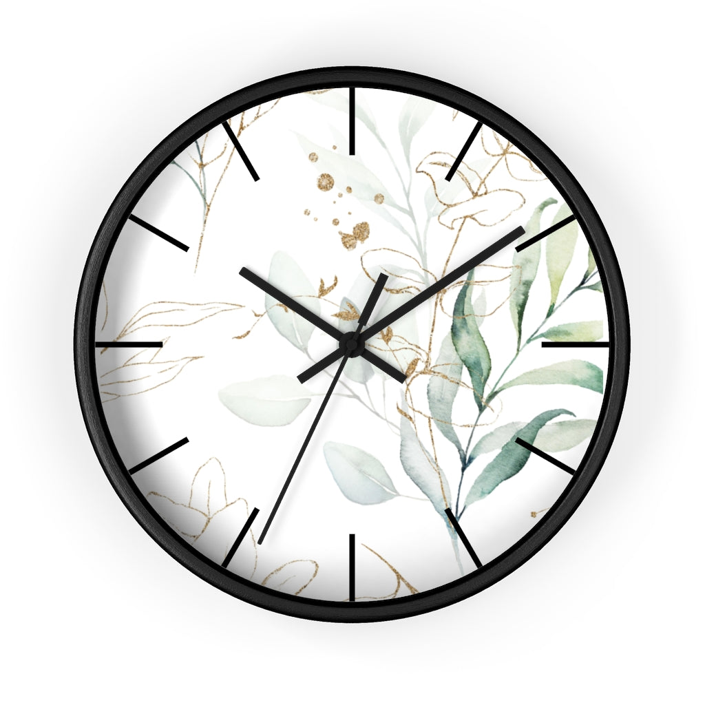 Wood, Floral Wall Clock, Eucalyptus 10"