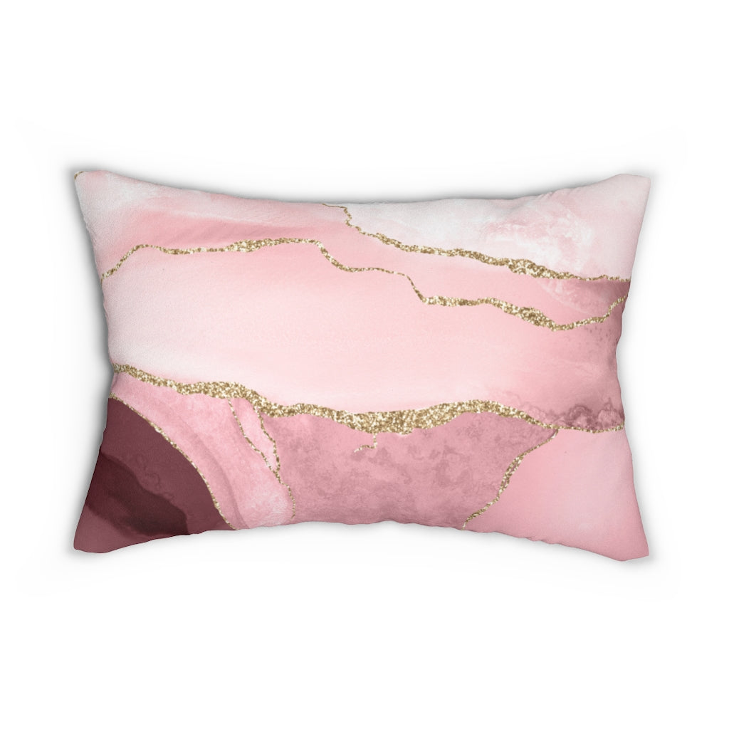 Abstract Boho Lumbar Pillow | White Blush Pink