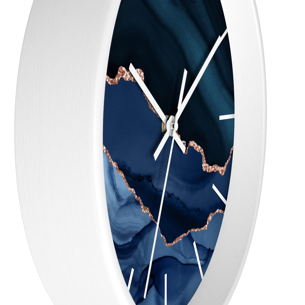Marble Print, Navy Wood Wall Clock 10"
