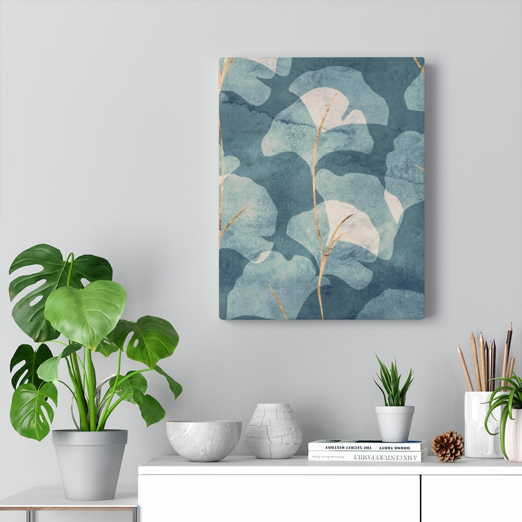 FLORAL WALL CANVAS ART | Blue Beige Ginko