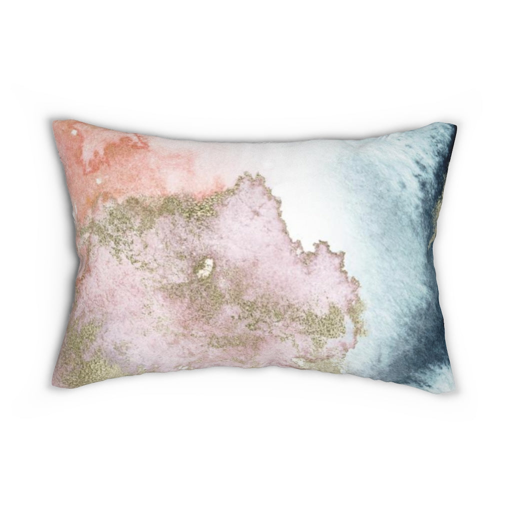 Abstract Boho Lumbar Pillow | Gold Blush Pink Navy Blue