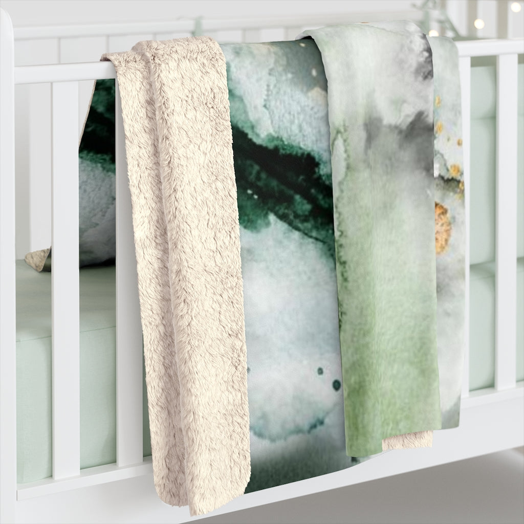 Abstract Comfy Blanket | White Green Splashes