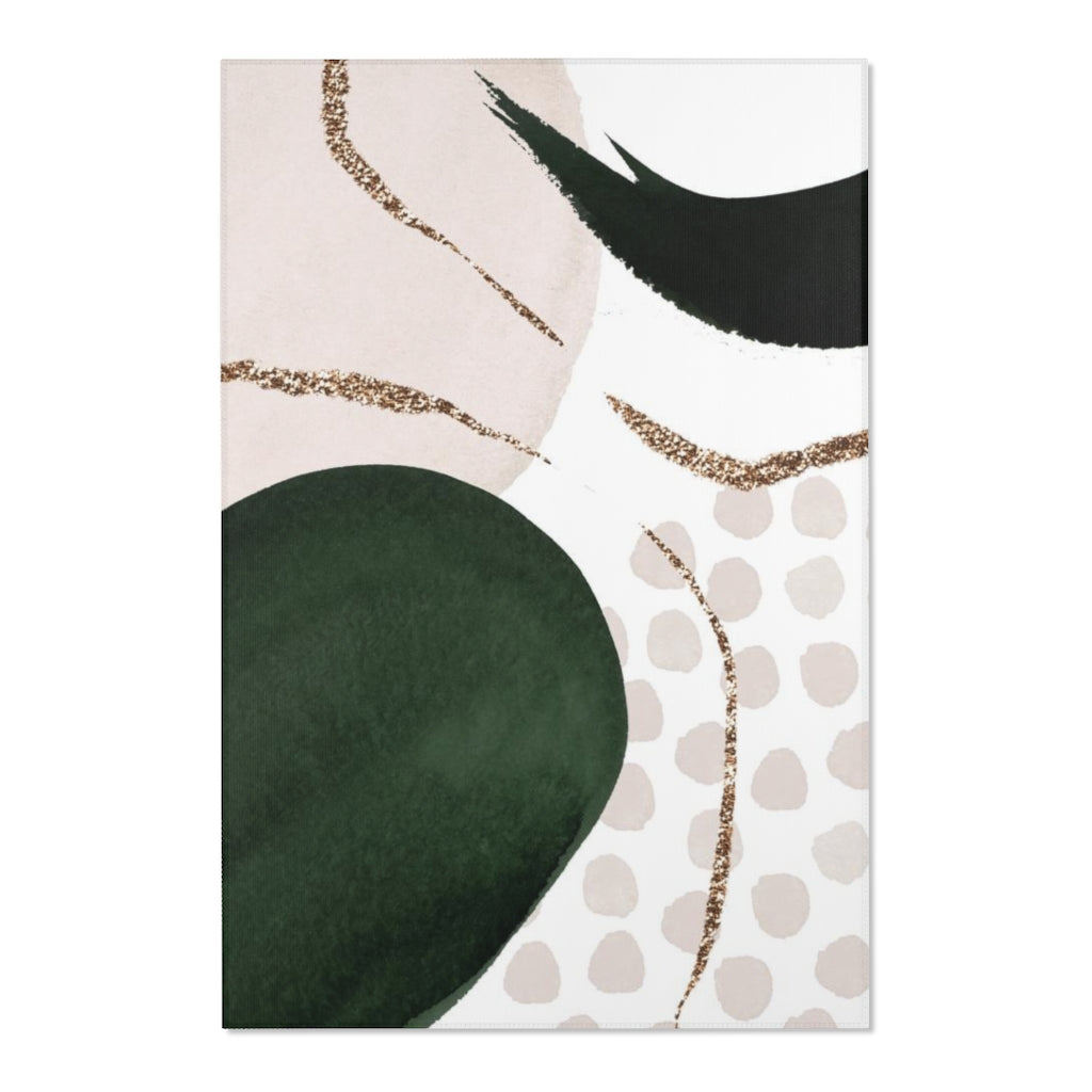 Abstract Area Rug | Green Beige Black Cream Gold