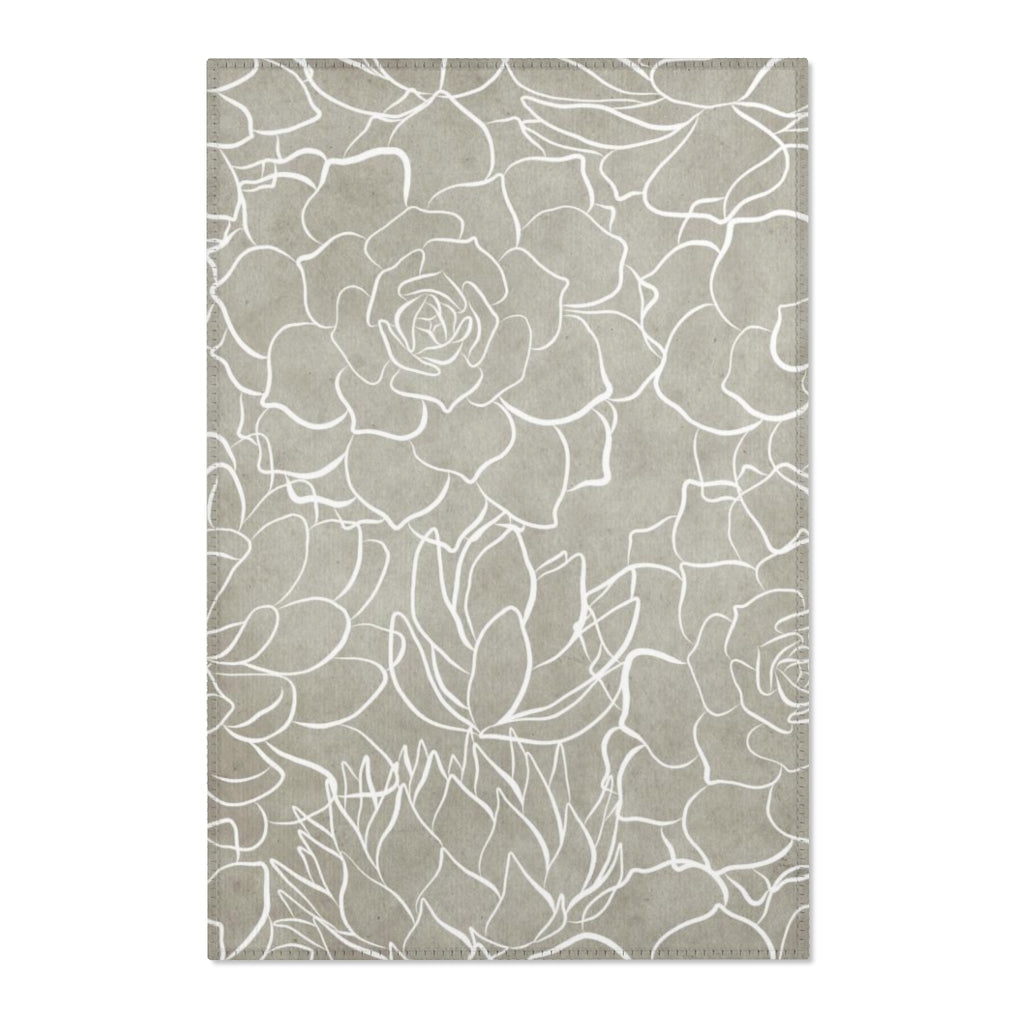 Floral Boho Area Rug | Beige White Cactus