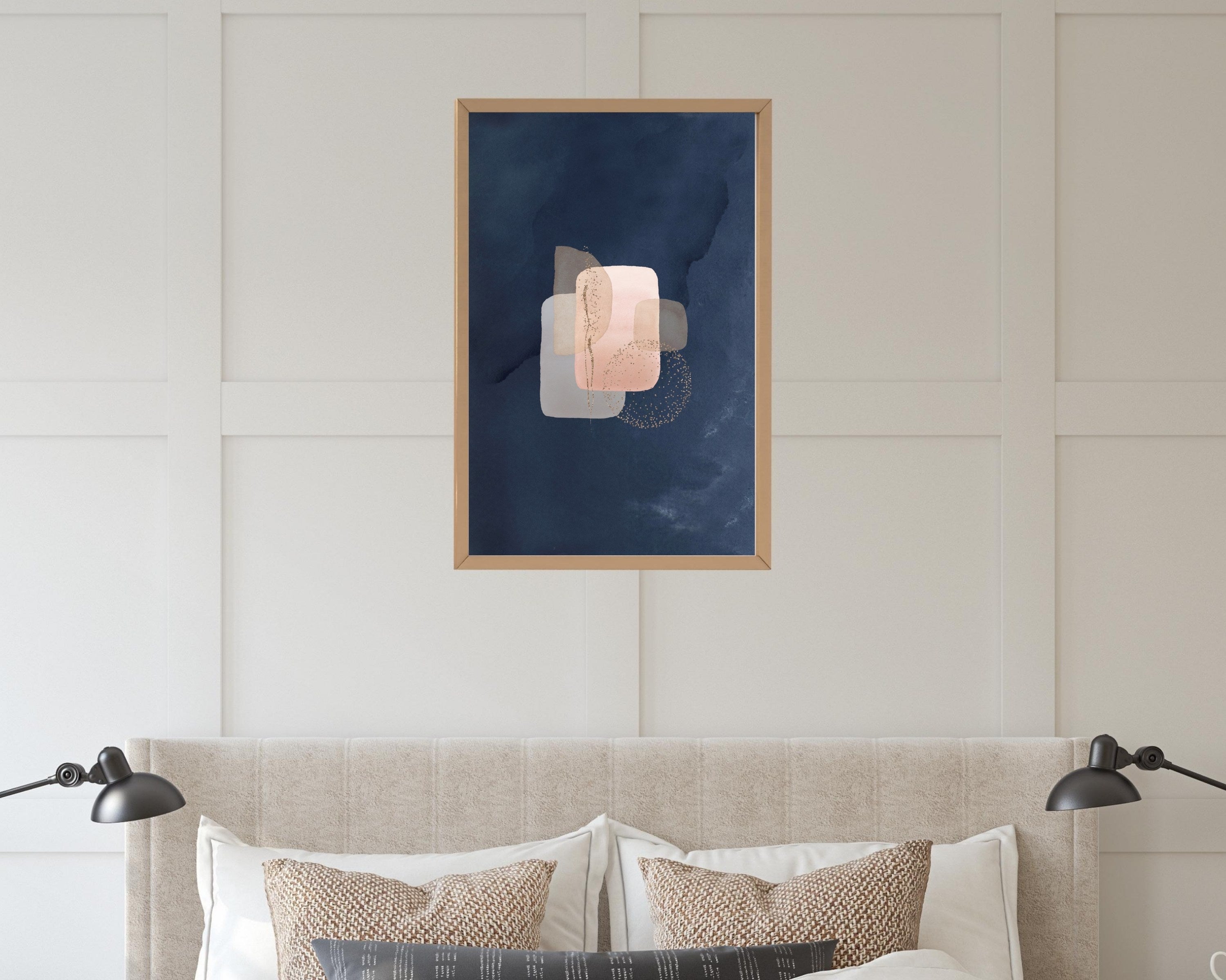 Navy Blush Pink Abstract Art | Wall Art Poster