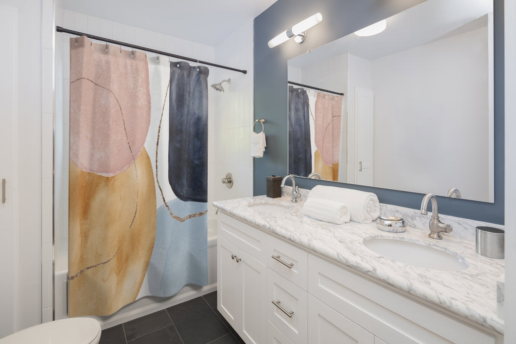 Abstract Shower Curtain | Blues Beige Pink
