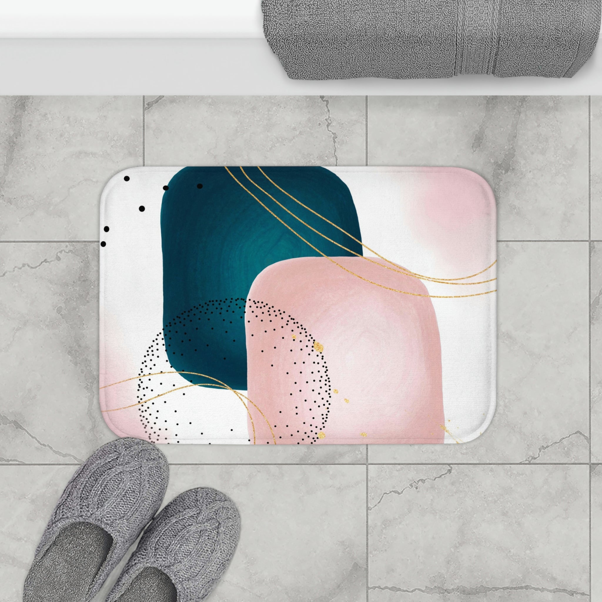 Blue Blush Pink Minimalist | Abstract Bath Mat