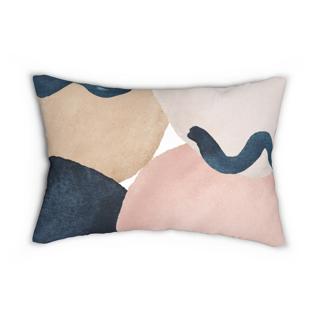 Abstract Boho Lumbar Pillow | Beige Blush Pink Navy