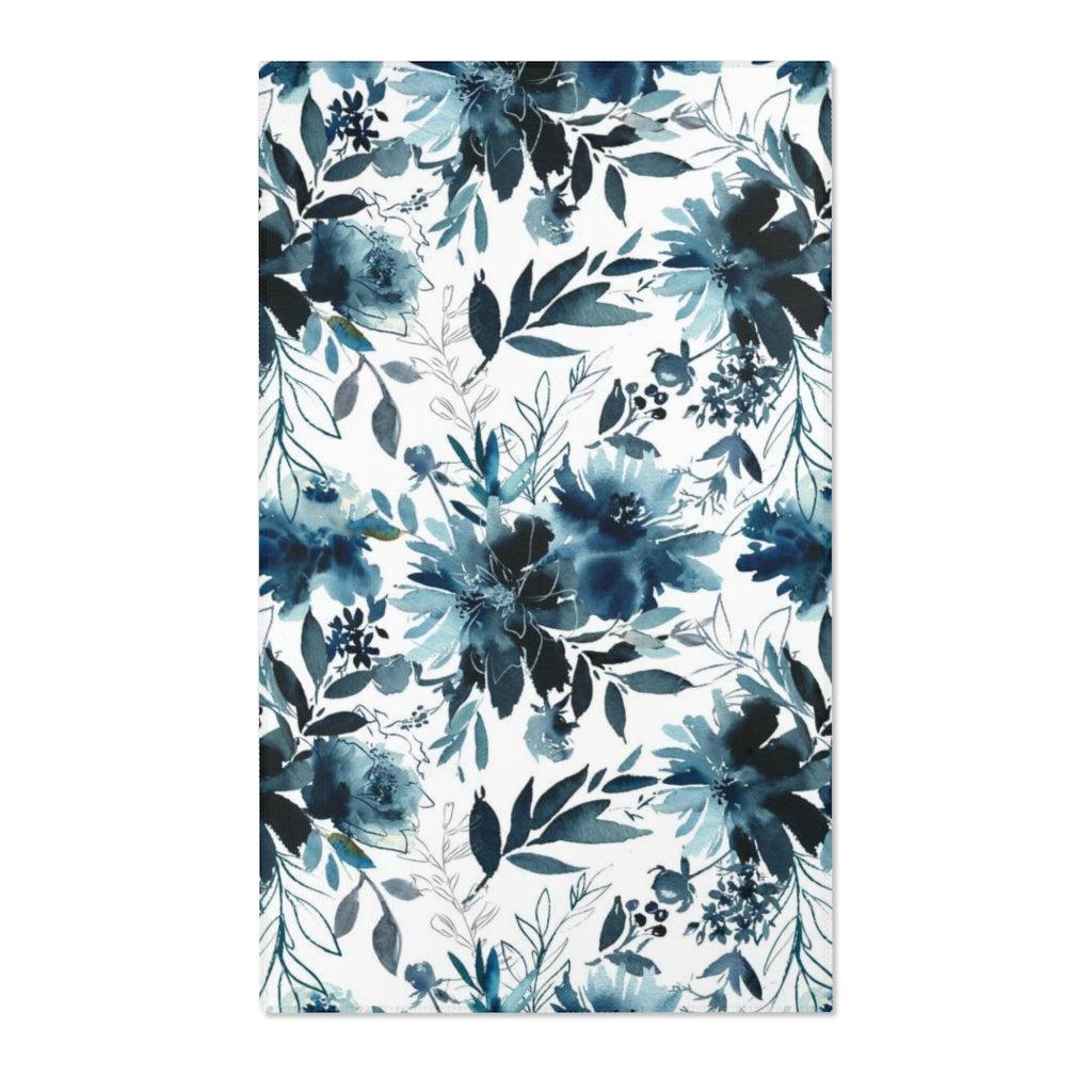 Floral Area Rug | Indigo Blue White