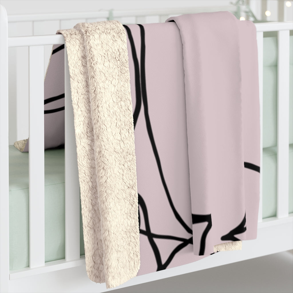 Black Dusty Pink, One Line Art, Floral Blanket
