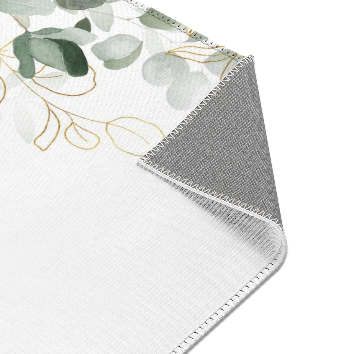 Floral Area Rug | White Green Eucalyptus Leaves