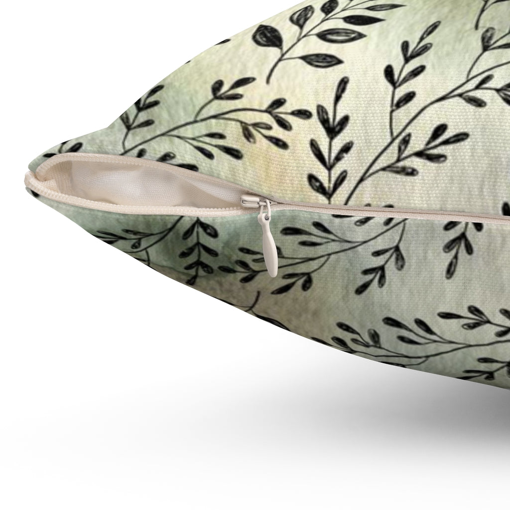 Floral Boho Pillow Cover | Beige Green One Line Art Leaves